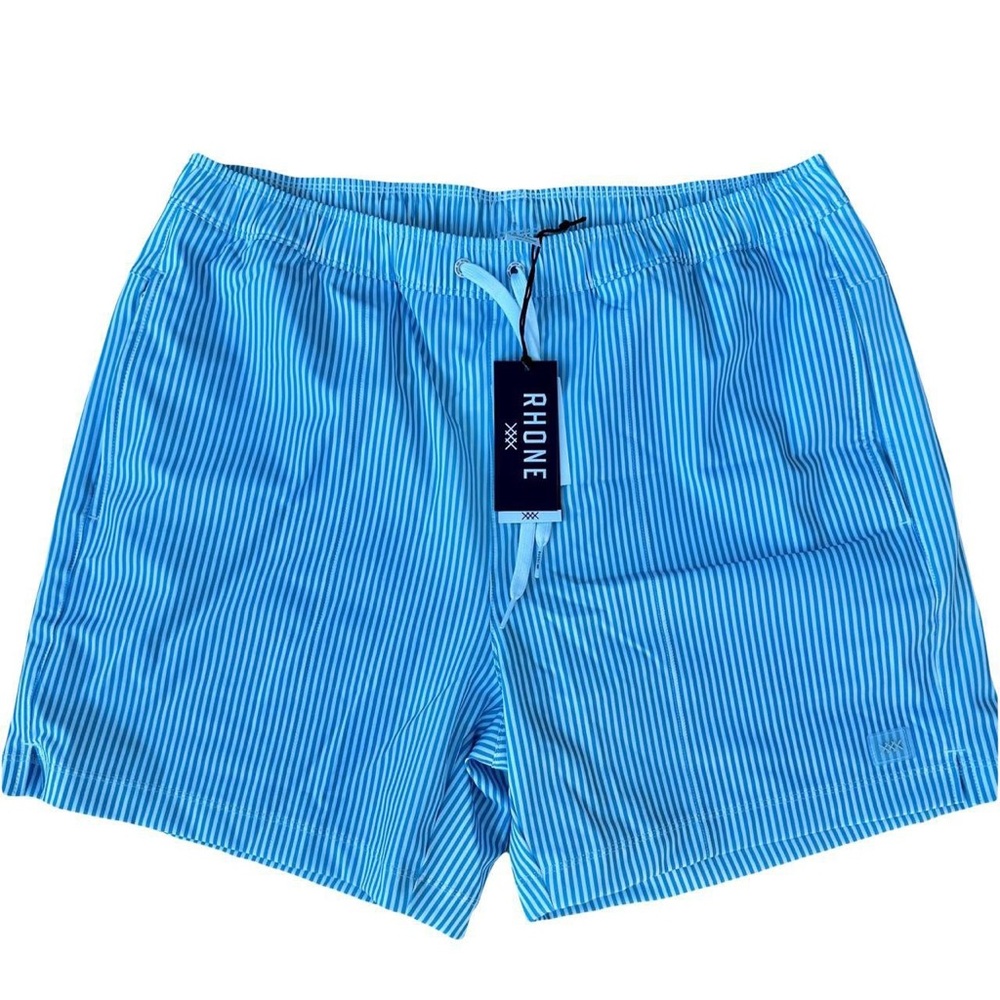 RHONE striped swim trunks